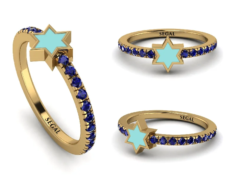 women's rings with celestial design -Elegant Enamel Magen David Sapphire Ring - Magen David No. 13