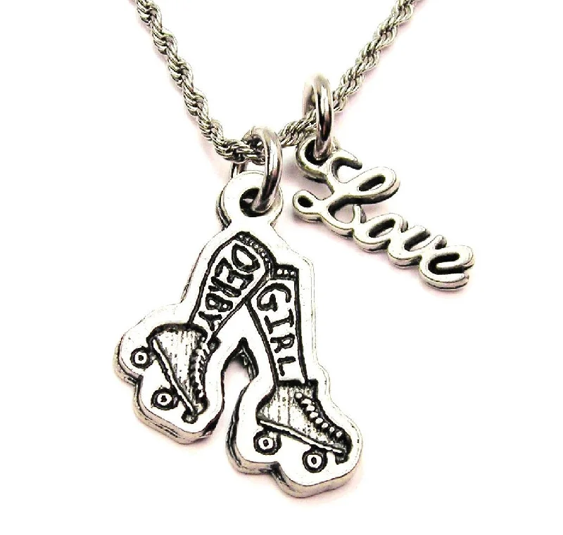 women's necklaces with chain links -Derby Girl Legs 20" Chain Necklace With Cursive Love Accent