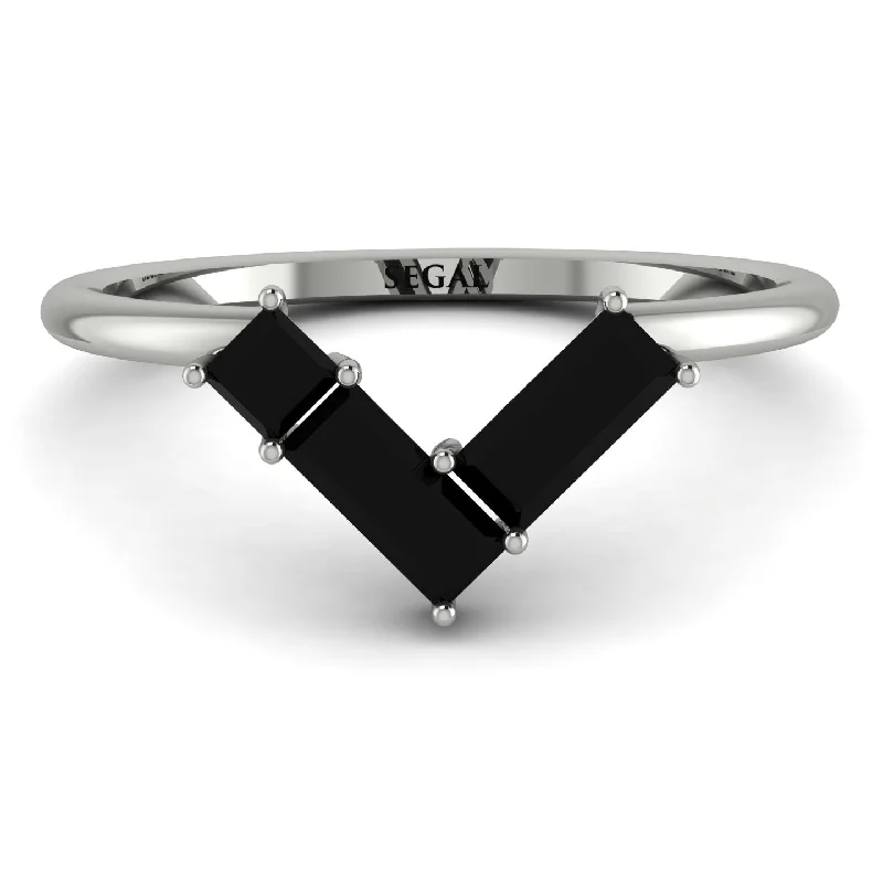 women's rings with birthstone for gifts -Emerald Cut Stacking Black Diamond V Shape Ring - Arabella No. 9