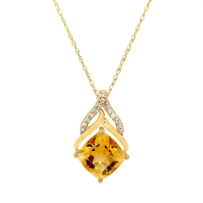 women's necklaces heart-shaped pendant -YELLOW GOLD NECKLACE WITH CITRINE AND DIAMOND PENDANT, .06 CT TW