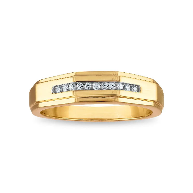 engagement rings with sparkling gemstones -1/10 CTW Diamond Wedding Geometric Channel Set Ring in 10KT Yellow Gold