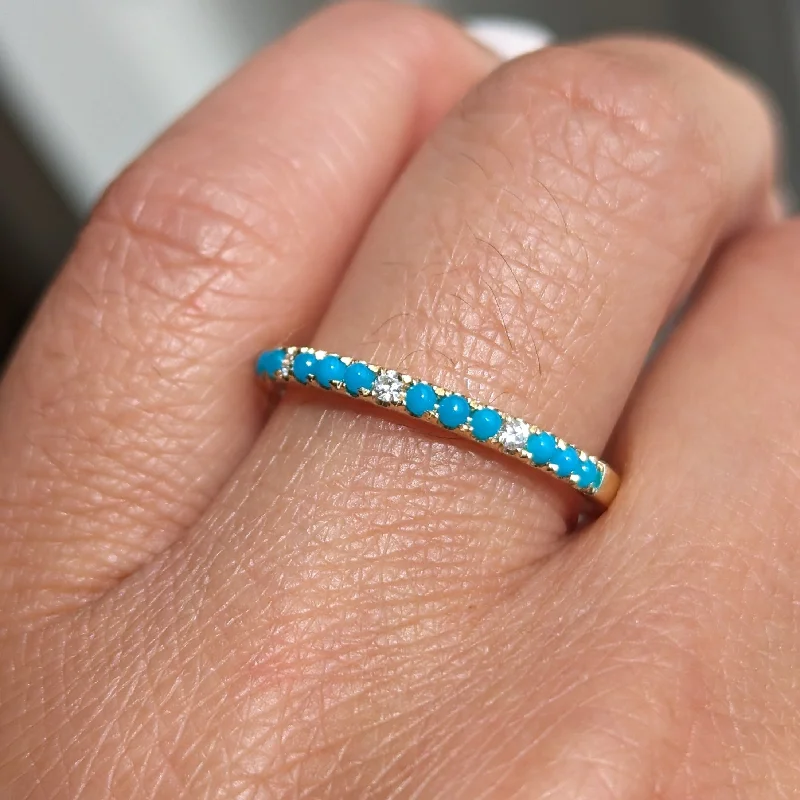 engagement rings diamond -14k Gold Blue Turquoise Diamond Wedding Stackable Ring Band