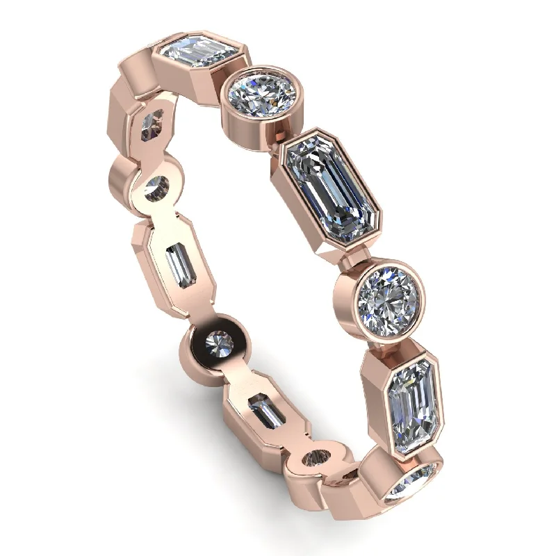 women's rings with unique setting -Emerald Cut Diamond Bezel Eternity Ring - Genevieve No. 2