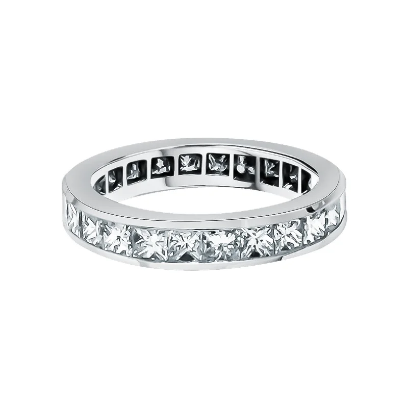 engagement rings with custom stones -Platinum Princess-cut Diamond Wedding Eternity Band