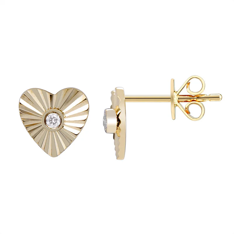 women's earrings with butterfly charm -Medallion Heart with Diamond Stud Earrings