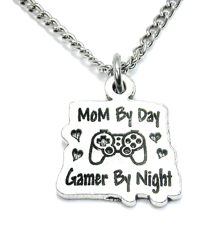 women's necklaces with angel wings -Mom By Day Gamer By Night Single Charm Necklace