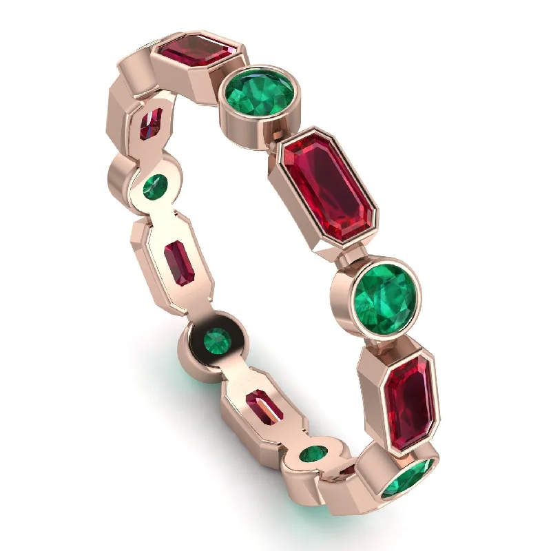 women's rings with engraving -Emerald Cut Ruby Bezel Eternity Ring - Genevieve No. 26