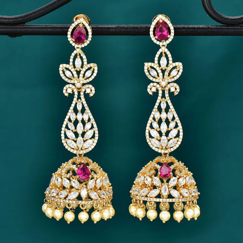 women's earrings with heart-shaped diamond -Designer Zirconia Jhumka Earrings