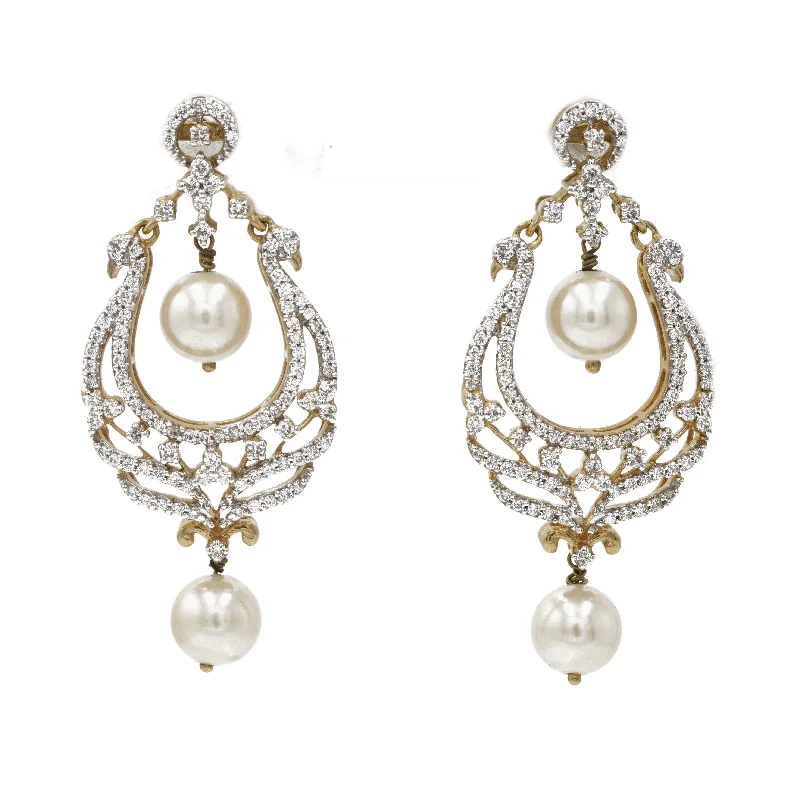 women's earrings for statement looks -1.21 ct Diamond drop earrings Chandbali in 18 kt Yellow Gold with Pearls