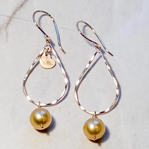 women's earrings with heart shape -Golden South Sea Pearl Teardrops