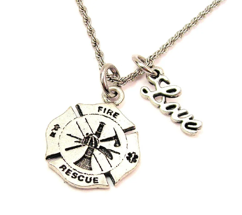 women's necklaces with birthstone -Fire Rescue 20" Chain Necklace With Cursive Love Accent