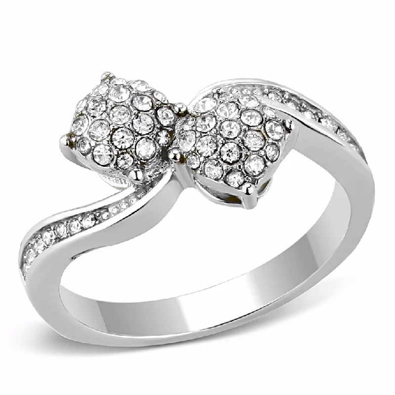 women's rings custom-made -Top Grade Clear Crystal Set in Bow Tie Design Stainless Steel Band Ring