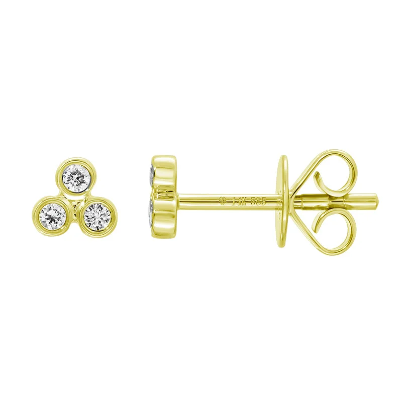 women's earrings with moon design -Yellow Gold Bezel Set Trio Diamond Stud Earrings