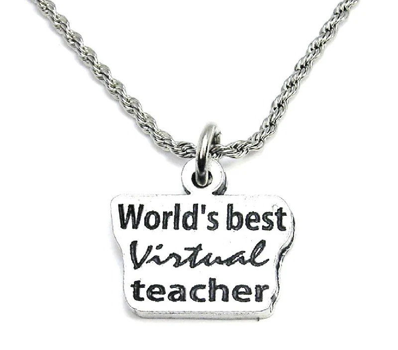 women's necklaces with cross pendant -World's Best Virtual Teacher Single Charm Necklace