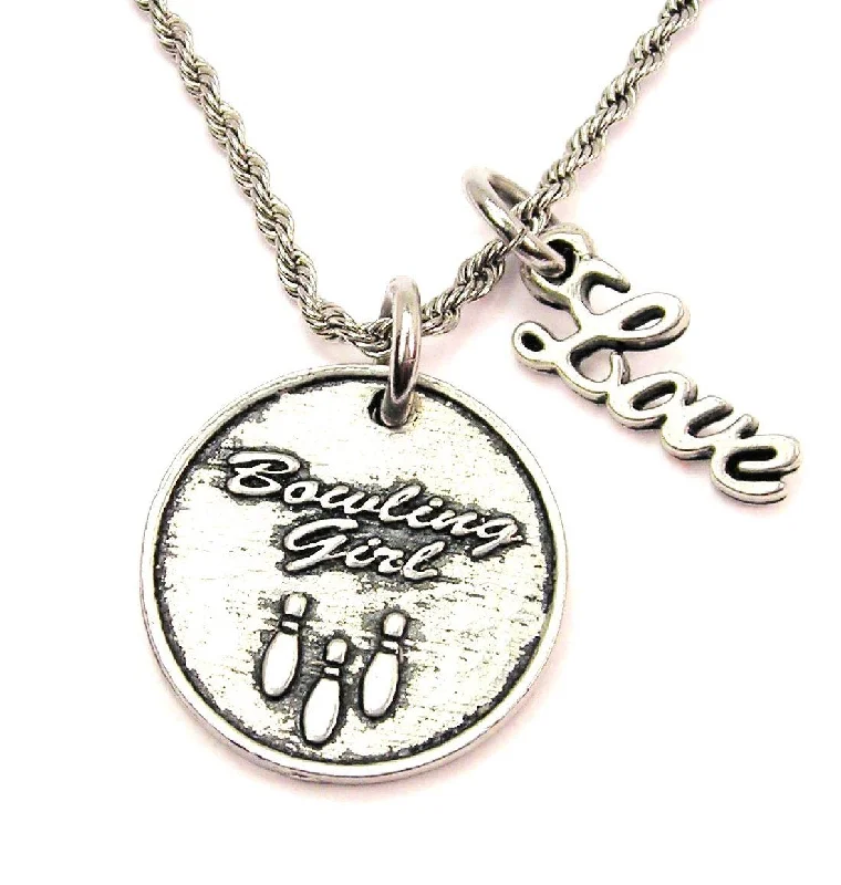 women's necklaces with birthstone -Bowling Girl 20" Chain Necklace With Cursive Love Accent