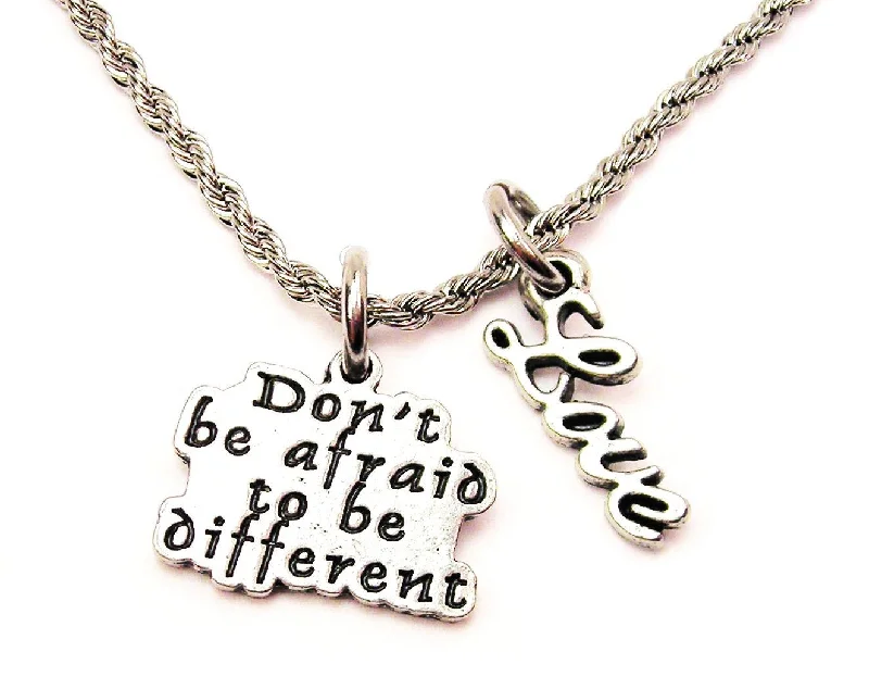 women's necklaces with ruby pendant -Don't Be Afraid To Be Different 20" Chain Necklace With Cursive Love Accent