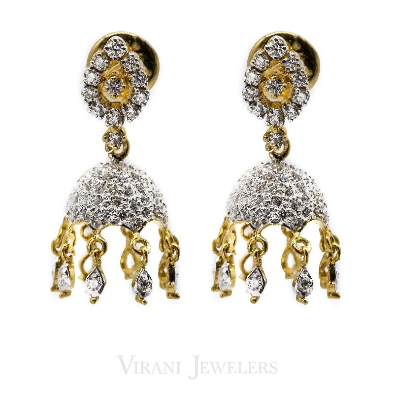 women's earrings with silver accent -1.04CT Jellyfish Diamond Drop Jhumki Earrings Set in 18K Yellow Gold