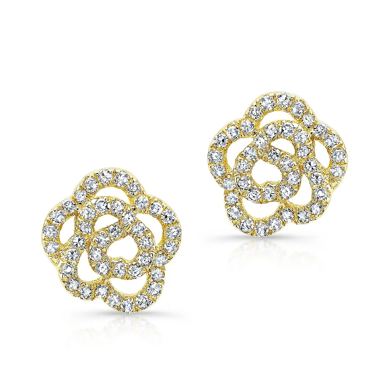 women's earrings with zirconia crystals -14K White or Yellow Gold Diamond Rosette Flower Stud Earrings