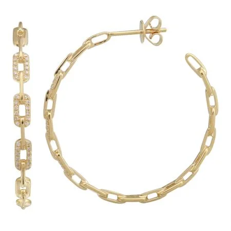 women's earrings with layered look -14k Yellow Gold Diamond Link Hoop Earrings