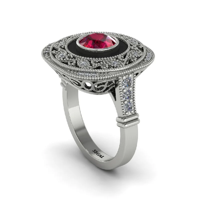 women's rings with engraving -Fancy Art Deco Ruby Ring - Pauline No. 12