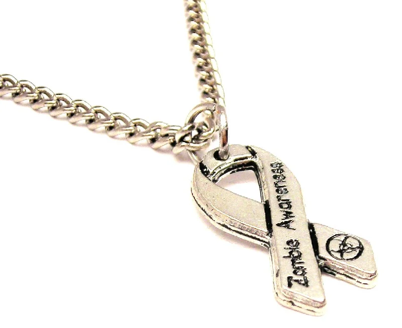 women's necklaces with minimalist pendant -Zombie Awareness Ribbon Single Charm Necklace