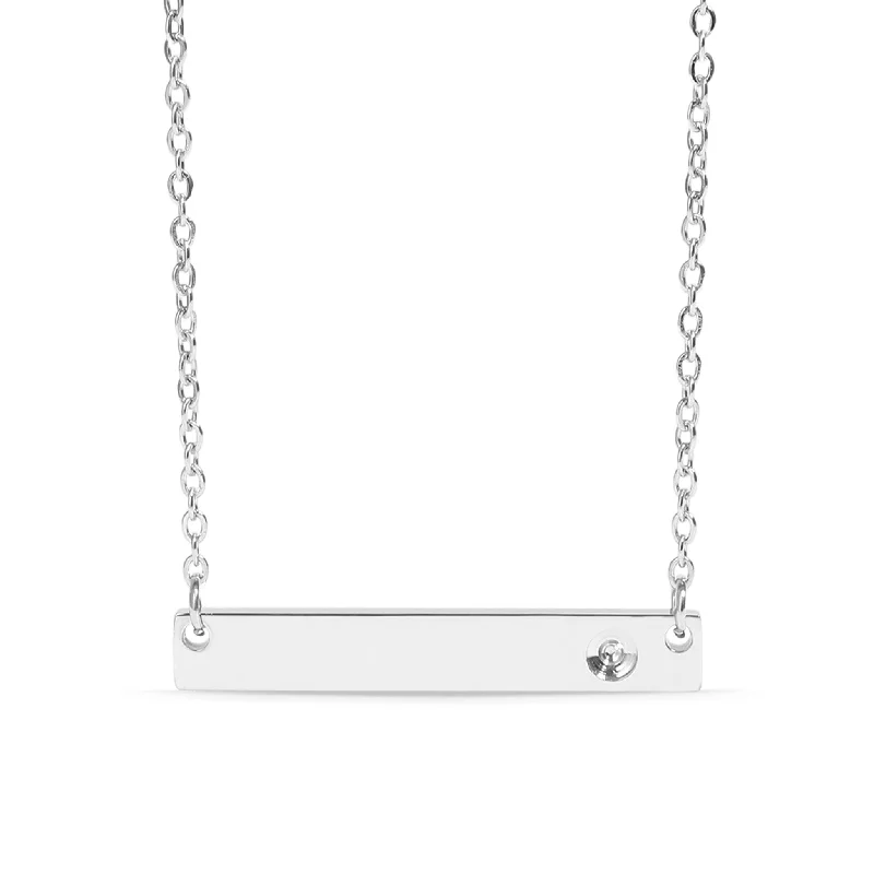 women's necklaces for wedding -Polished Stainless Steel Horizontal Stampable Birthstone Bar Necklace / SBB00114