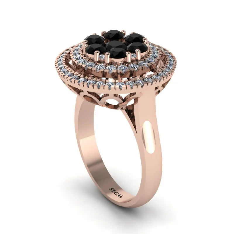 women's rings with diamond eternity -Vintage Double Halo Black Diamond Cluster Ring - Nanette No. 8