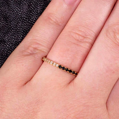 engagement rings for vintage lovers -14K GOLD SPINEL LABRADORITE ETERNITY RING STACKABLE BAND WEDDING BLACK AND WHITE