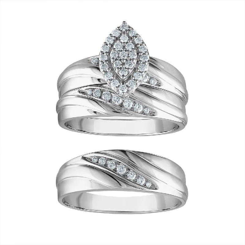 engagement rings halo design -3/8 CTW Diamond Halo Wedding Trio Set in 10KT White Gold