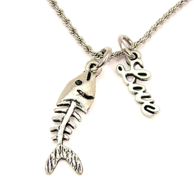 women's necklaces with star-shaped pendant -Fish Bones 20" Chain Necklace With Cursive Love Accent