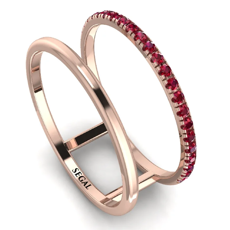 women's rings with princess-cut diamond -Thin Double Ruby Band Ring - Morgan No. 11