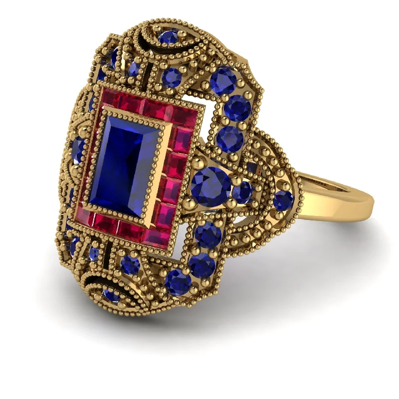 women's rings with diamond accents -Victorian Gold Ring With Sapphire - Janice No. 58