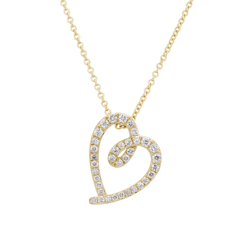 women's necklaces with arrow design -YELLOW GOLD HEART SHAPED PENDANT NECKLACE WITH ROUND DIAMONDS, .28 CT TW