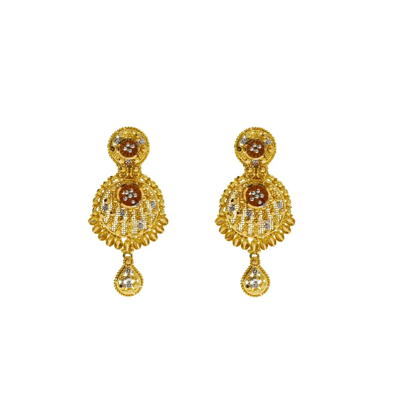 women's earrings hoop gold -22K Gold Multi Tone Gold Meenakari Drop Earrings W/ Shield Design & Feather Accents