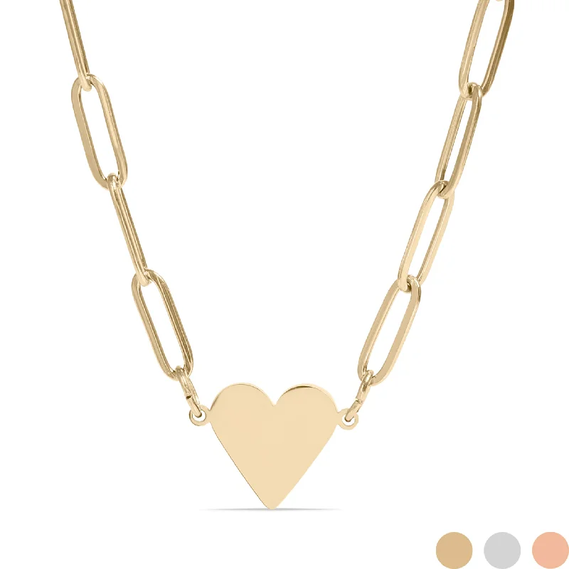 women's necklaces minimalist design -18K Gold PVD Stainless Steel Blank Heart Paperclip Necklace / SBB0304