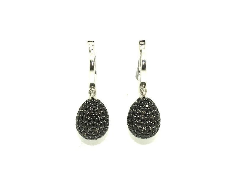 women's earrings with diamond studs -Black Spinel Studded Drop Earrings