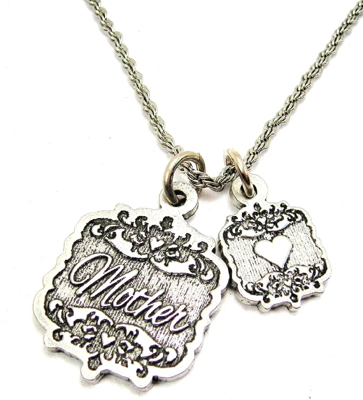 women's necklaces with bar design -Mother Victorian Scroll With Victorian Accent Heart 20" Stainless Steel Rope Necklace