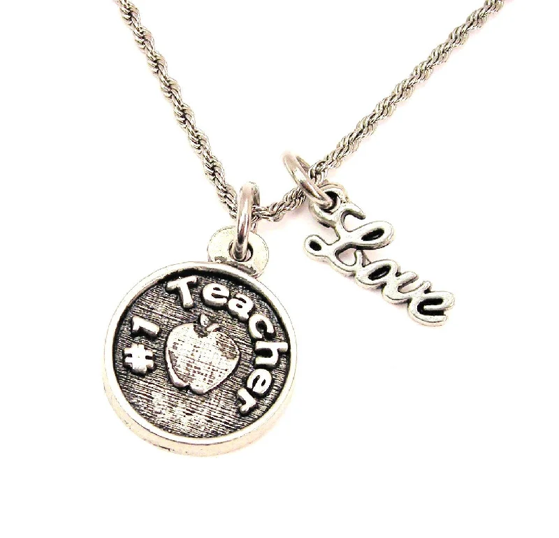 women's necklaces with pearl pendant -#1 Teacher 20" Chain Necklace With Cursive Love Accent