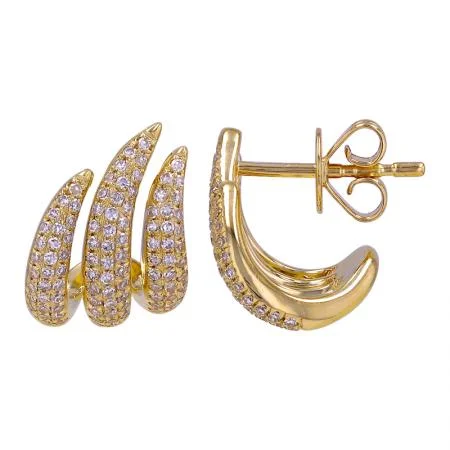 women's earrings with birthstone -14k Yellow Gold Triple Curved Line Diamond Cage Earrings