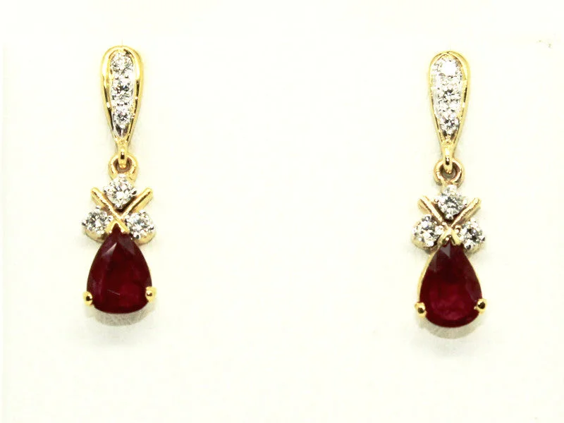 women's earrings with multi-color gems -RUBY & DIAMOND FLORAL TEARDROP EARRING AD NO. 1231