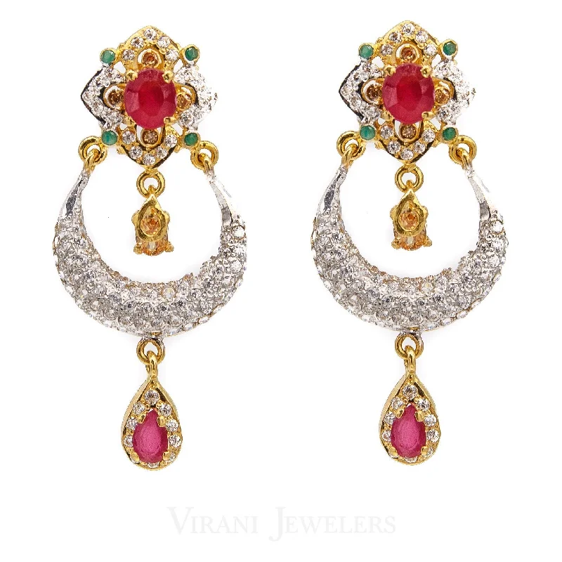 women's earrings with opal -22K Yellow Gold Chand Bali Drop Earrings W/ Multi Precious Stone Accents