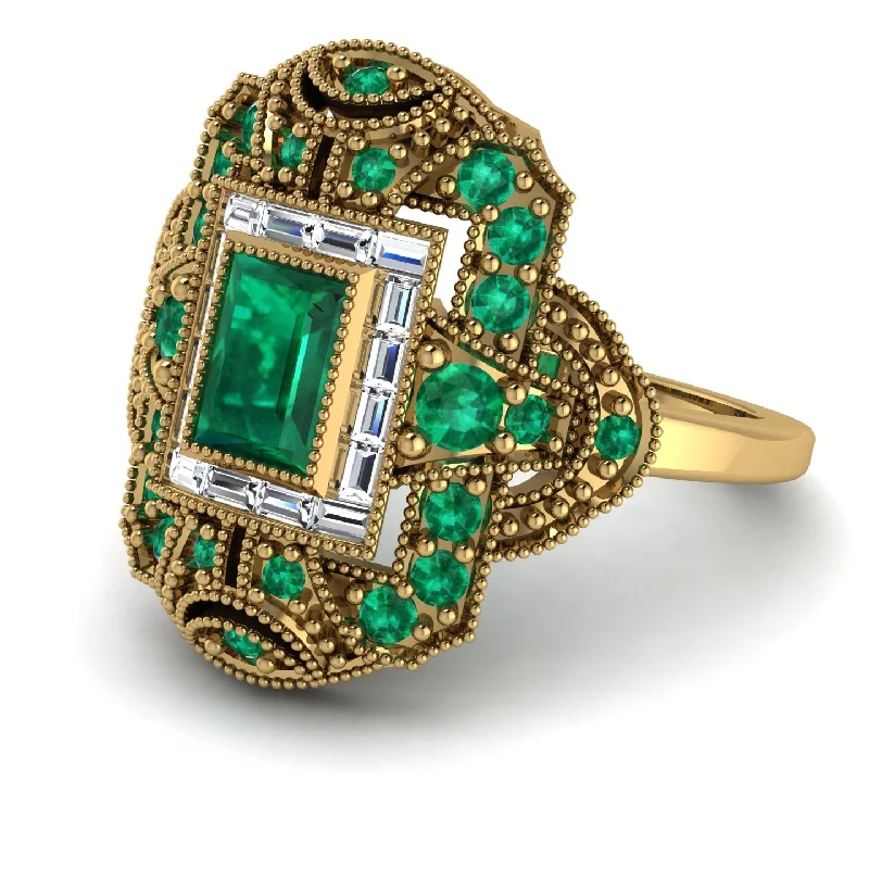 women's rings with textured finish -Victorian Gold Ring With Emerald - Janice No. 4