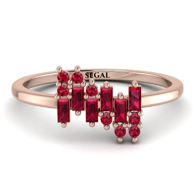 women's rings with alternating diamonds -Baguette And Round Ruby Band - Daniela No. 56