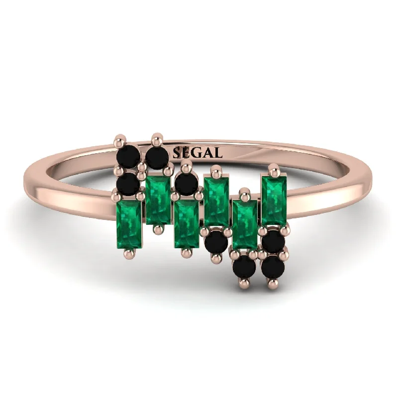 women's rings with matching wedding band -Baguette And Round Emerald Band - Daniela No. 35