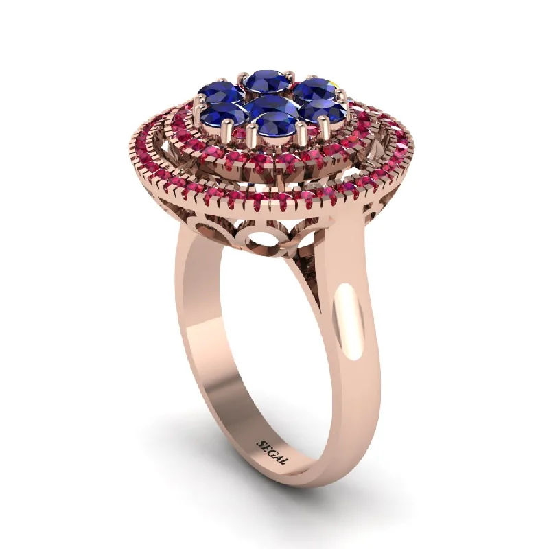 women's rings minimalistic design -Vintage Double Halo Sapphire Cluster Ring - Nanette No. 59