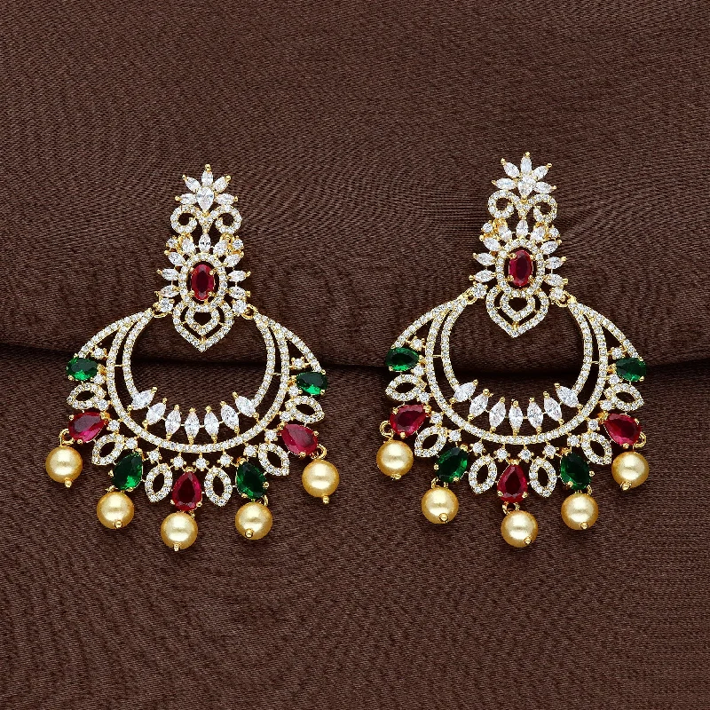 women's earrings with heart shape -Zirconia Chandbali Earrings