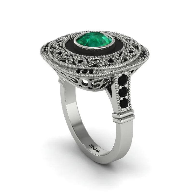 women's rings diamond -Fancy Art Deco Emerald Ring - Pauline No. 36