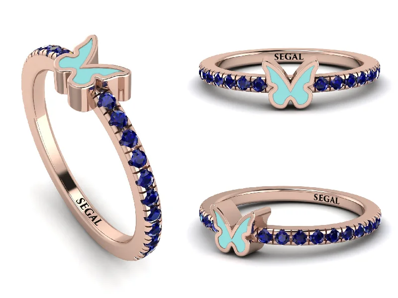 women's rings for anniversary -Elegant Enamel Butterfly Sapphire Ring - Butterfly No. 14