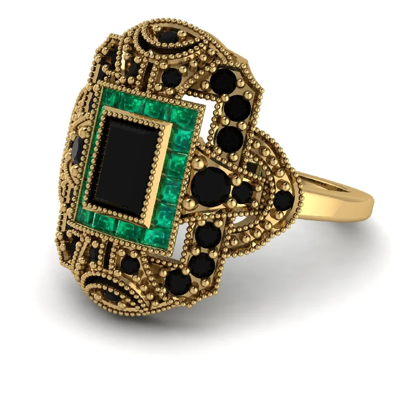 women's rings with three-stone setting -Victorian Gold Ring With Black Diamond - Janice No. 22