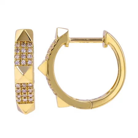 women's earrings dangly -14K Yellow Gold Diamond Pyramid Huggie Earrings